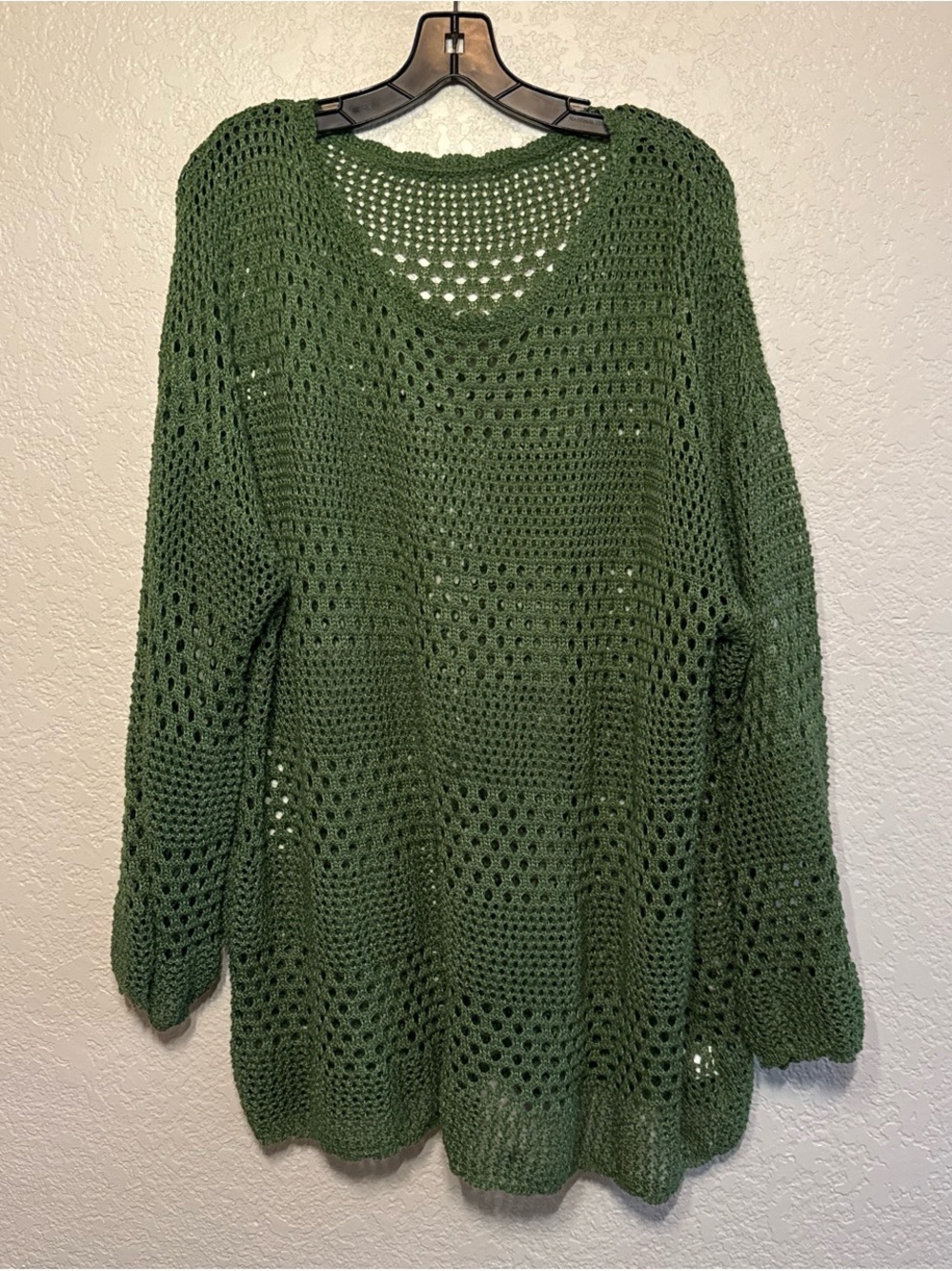 Olive Green Open-Knit Swim Coverup Sweater